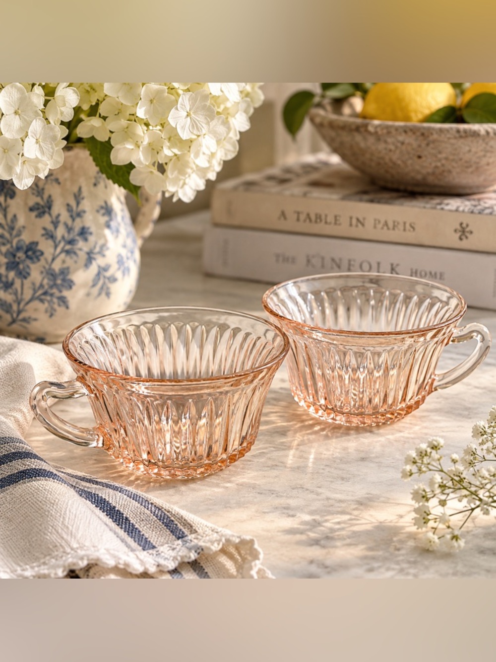 Vintage 1930s Hocking Queen Mary Pink Depression Glass Cups Set of 2